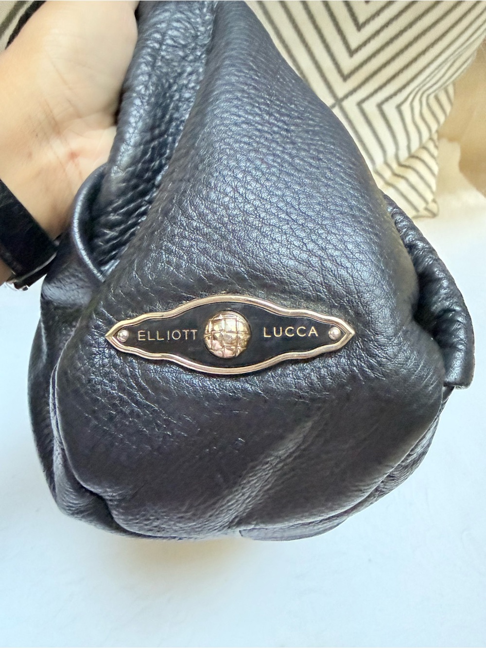 Elliott Lucca Black Leather Bow-Accent Shoulder Satchel - Picture 8 of 12